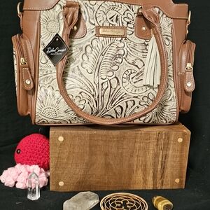 Brown and Cream Shoulder Bag with Floral Design